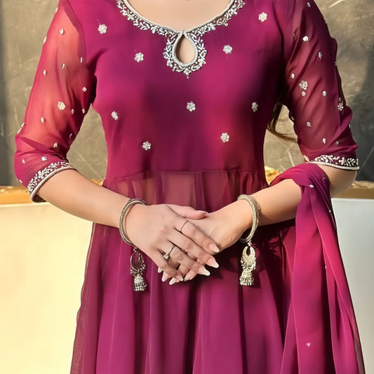 Magenta Chiffon Maxi Dress