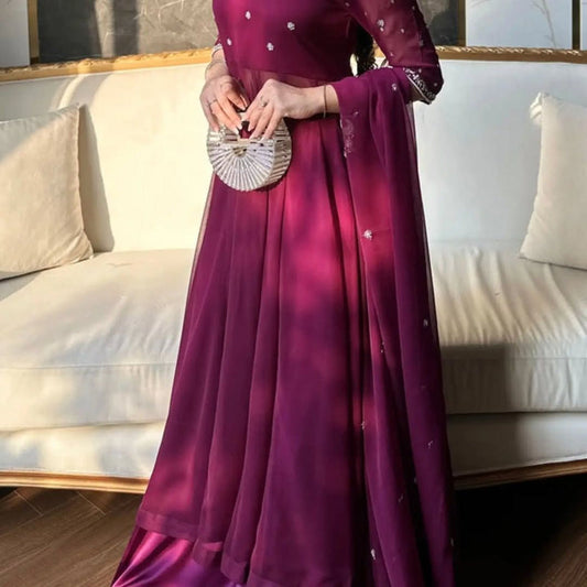 Magenta Chiffon Maxi Dress
