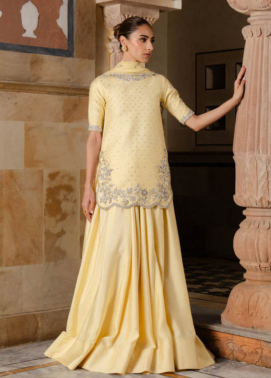Pastel Yellow Embroidered 3-Piece Dress