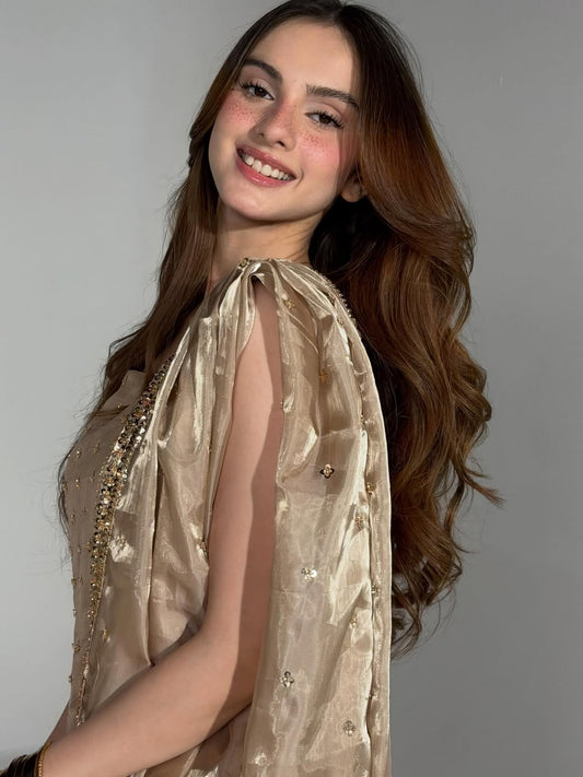 Elegant Champagne Gold Embellished 3-Piece Suit