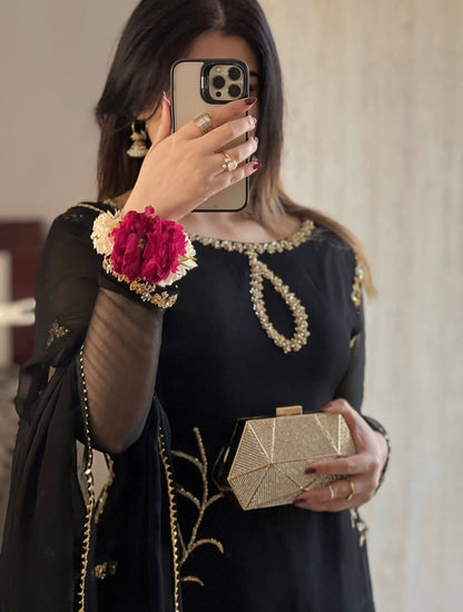 BLACK EBMROIDERED DRESS