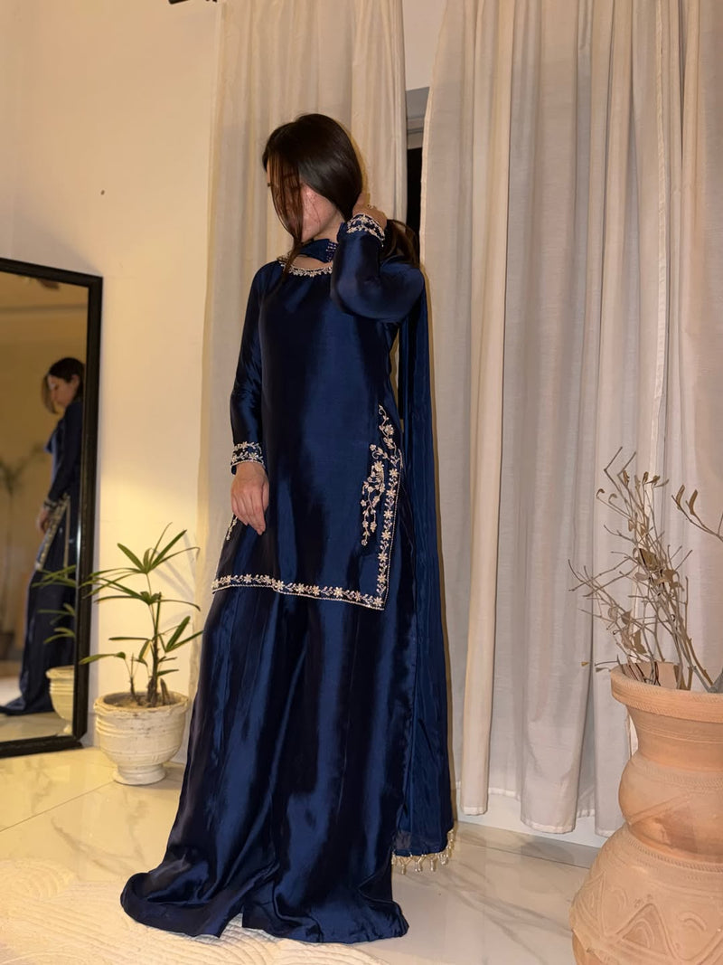 Navy Blue Silk 3-Piece Suit