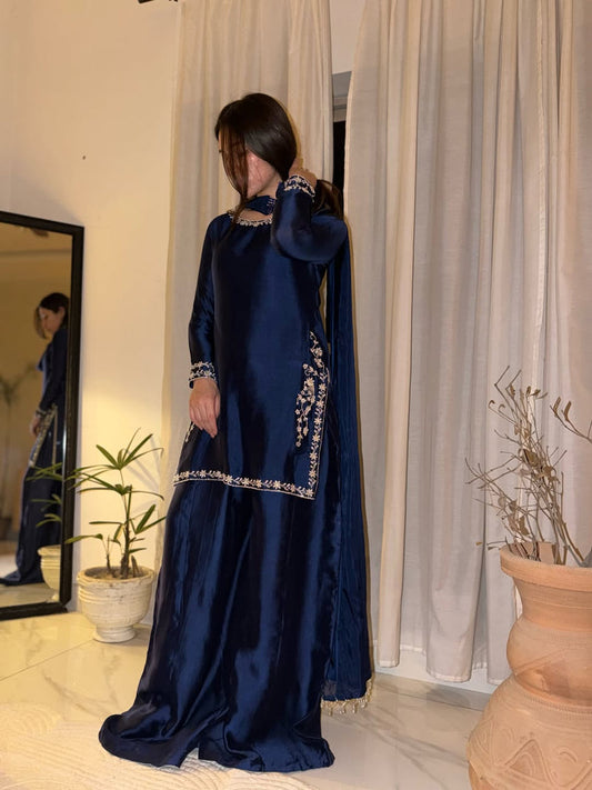 Navy Blue Silk 3-Piece Suit