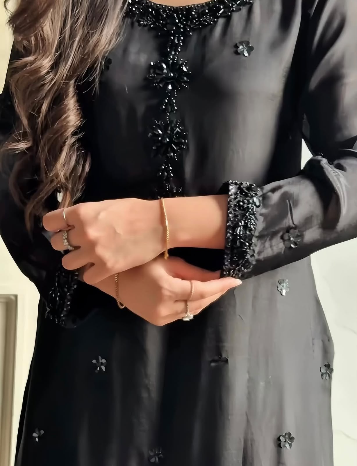 Elegant Black Embellished 3-Piece Suit with Organza Dupatta