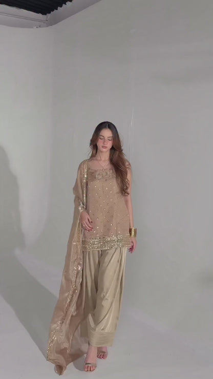 Elegant Champagne Gold Embellished 3-Piece Suit